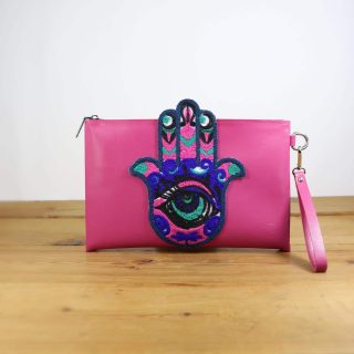 genuine leather Embroidered Leather clutch