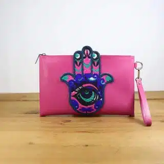 genuine leather Embroidered Leather clutch