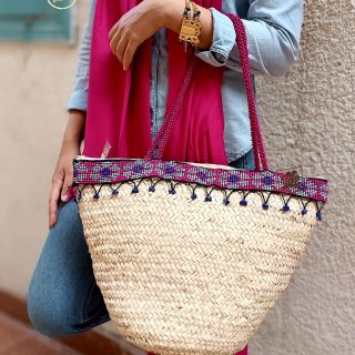Handmade Straw bag with beads stripe