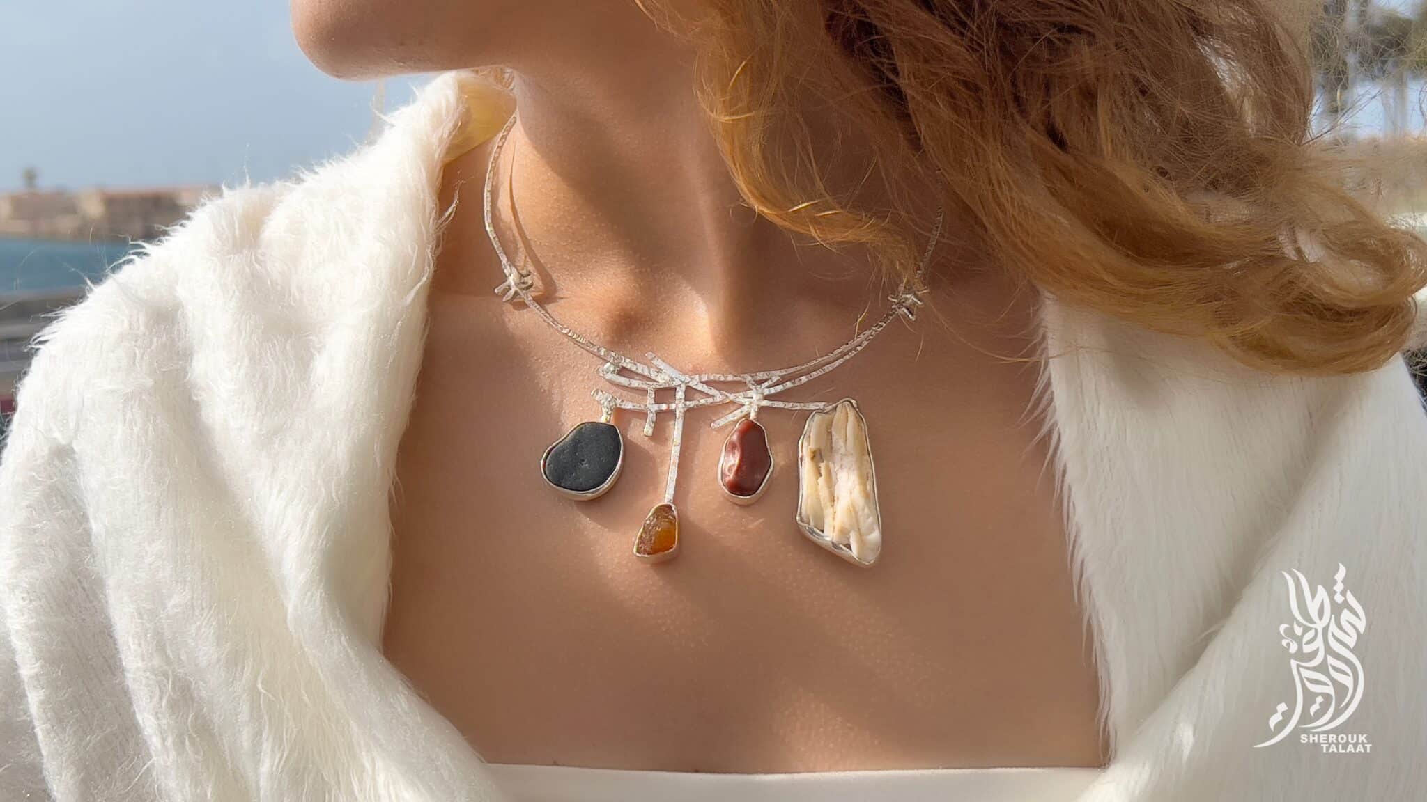 Handmade Sterling Silver Beach and Desert Stone, fossilised stone, Necklace ( code 463) 4 411CA017 123D 4D0E 831A F1245C594437 scaled