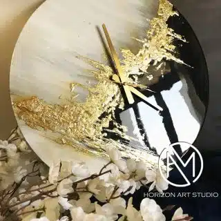 Golden leaves wall clock
