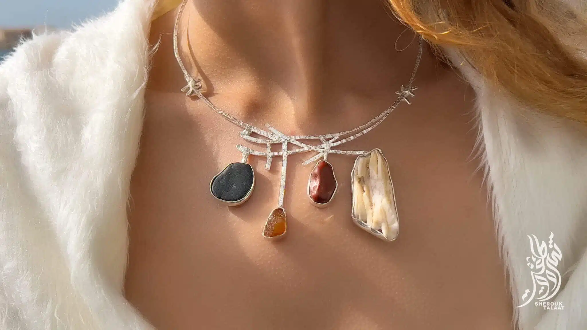 Handmade Sterling Silver Beach and Desert Stone, fossilised stone, Necklace ( code 463) 6 48BC6901 714B 4813 8A24 FC45D4461748 scaled