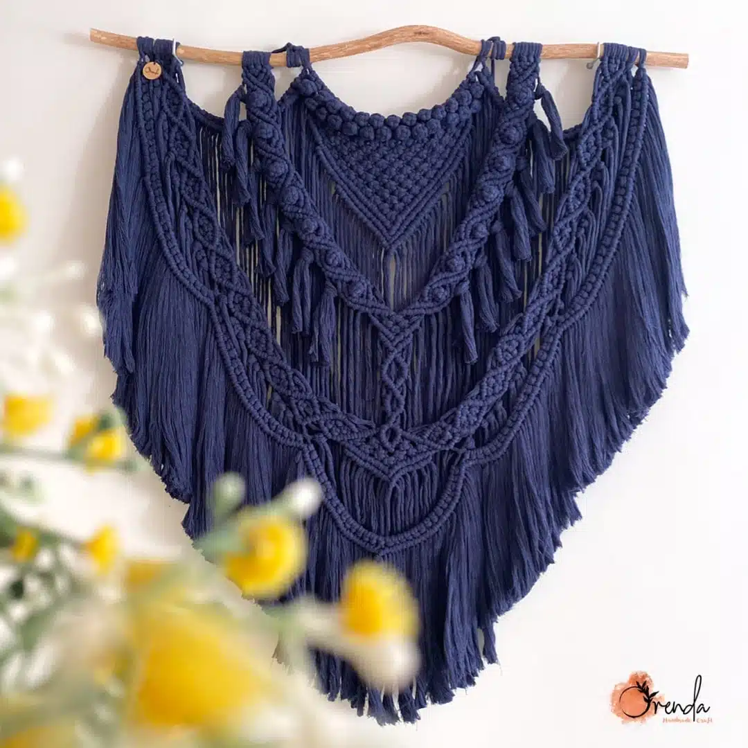 Navy blue macrame wall hanging 1 Navy blue macrame wall hanging