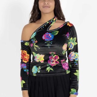 One shoulder cut-out Black floral top