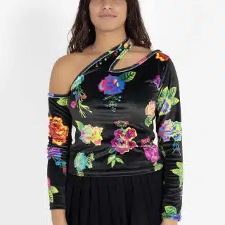 One shoulder cut-out Black floral top