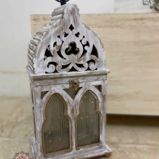 vintage white engraved lantern