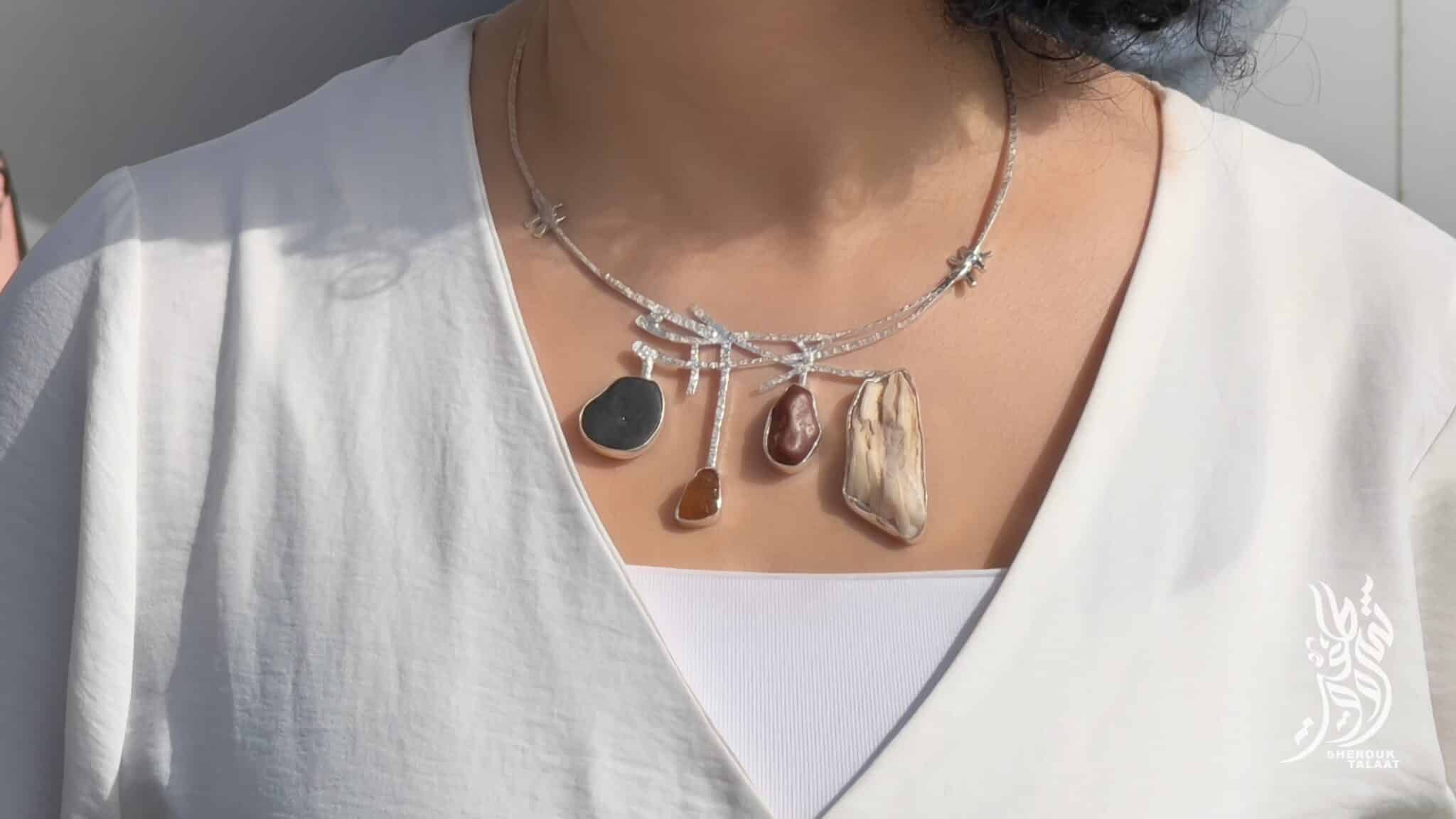Handmade Sterling Silver Beach and Desert Stone, fossilised stone, Necklace ( code 463) 9 56DDE78C C586 43B1 9D1B EAE59933FDAC scaled