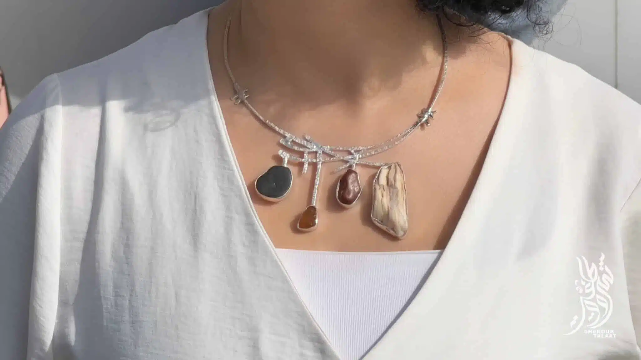 Handmade Sterling Silver Beach and Desert Stone, fossilised stone, Necklace ( code 463) 9 56DDE78C C586 43B1 9D1B EAE59933FDAC scaled