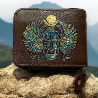 Natural leather Pharaonic scarab brown wallet