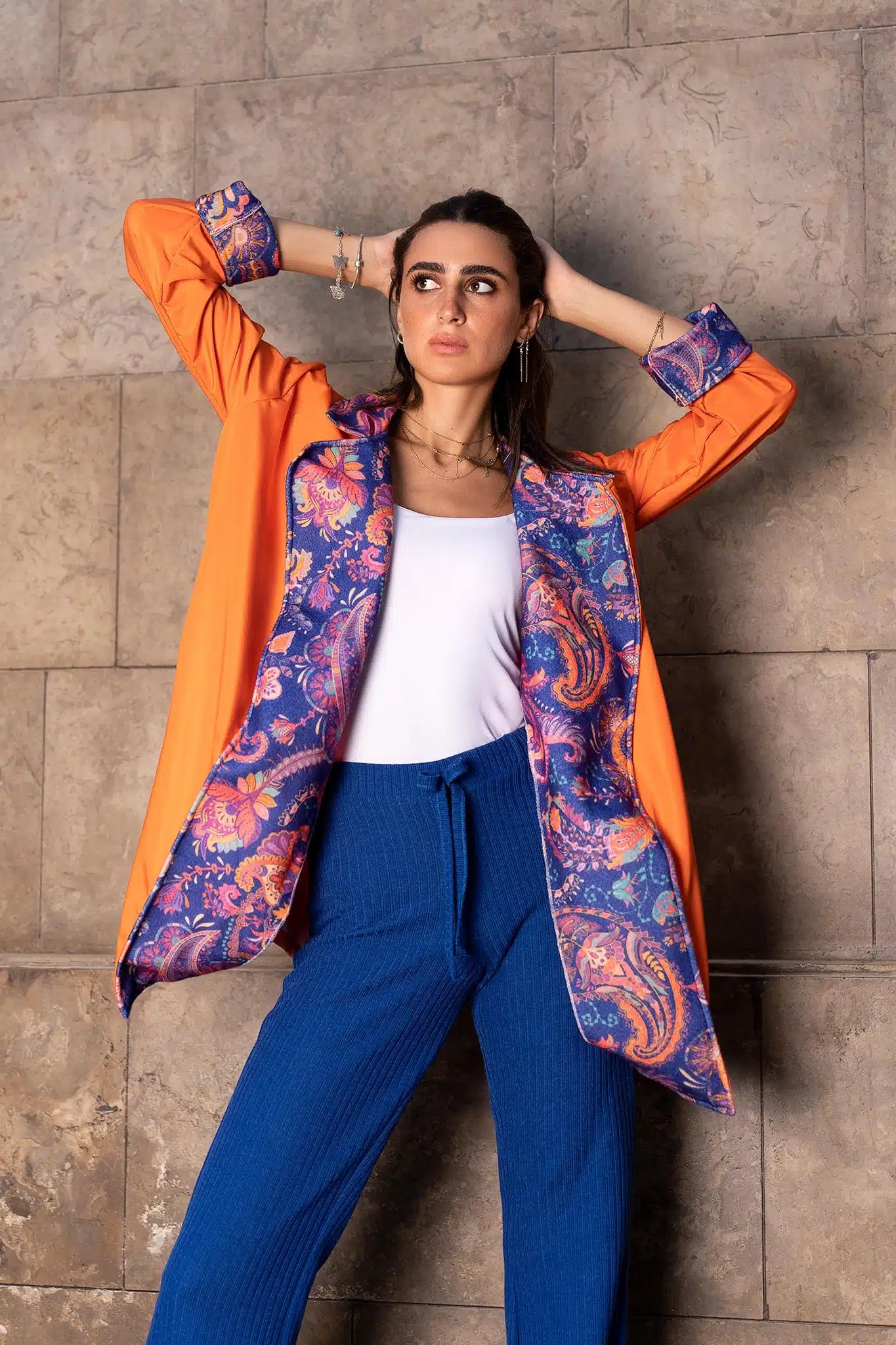 Paisely Waterproof Blazer in Orange 2 6 83
