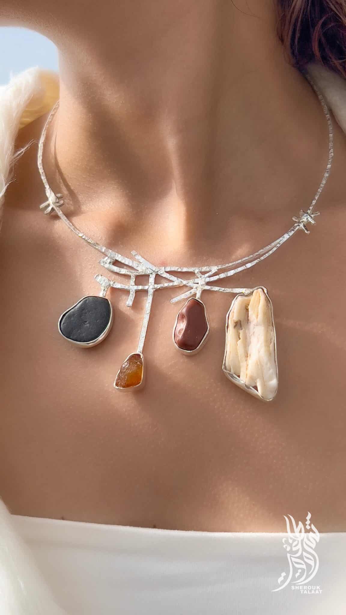 Handmade Sterling Silver Beach and Desert Stone, fossilised stone, Necklace ( code 463) 7 613D6A4A BE1D 4BB7 BF5F 82FF8AE5B4F4 scaled