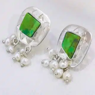 Sliver earring with pearl and Mexican turquoise stone earring