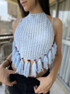 Baby blue cotton top with beads