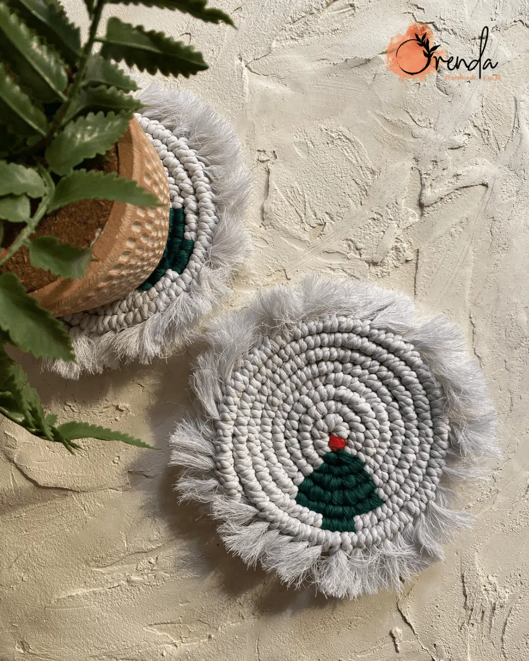Christmas macrame coaster set of 2 1 Christmas macrame coaster set of 2