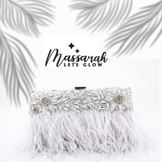 Soiree clutch with feathers