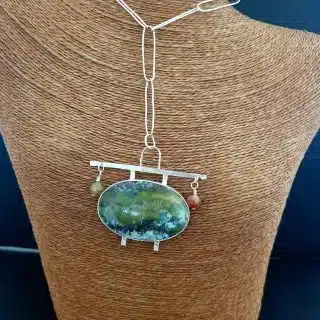 Silver Chinese tree agate pendant