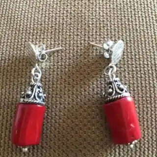 "Red Coral and Sterling Silver Earrings – Natural Elegance Handcrafted with Care"