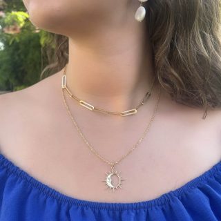 Sun and moon gold platted silver Necklace