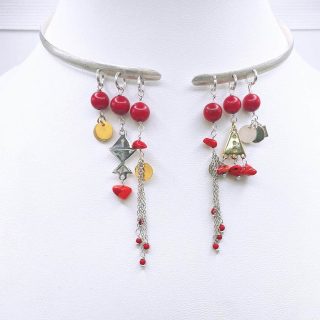 Silver choker style necklace with coral beads