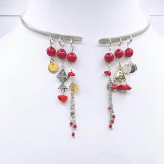 Silver choker style necklace with coral beads