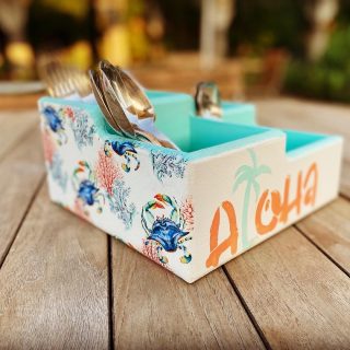 Mint Coral Square Cutlery Oranizer