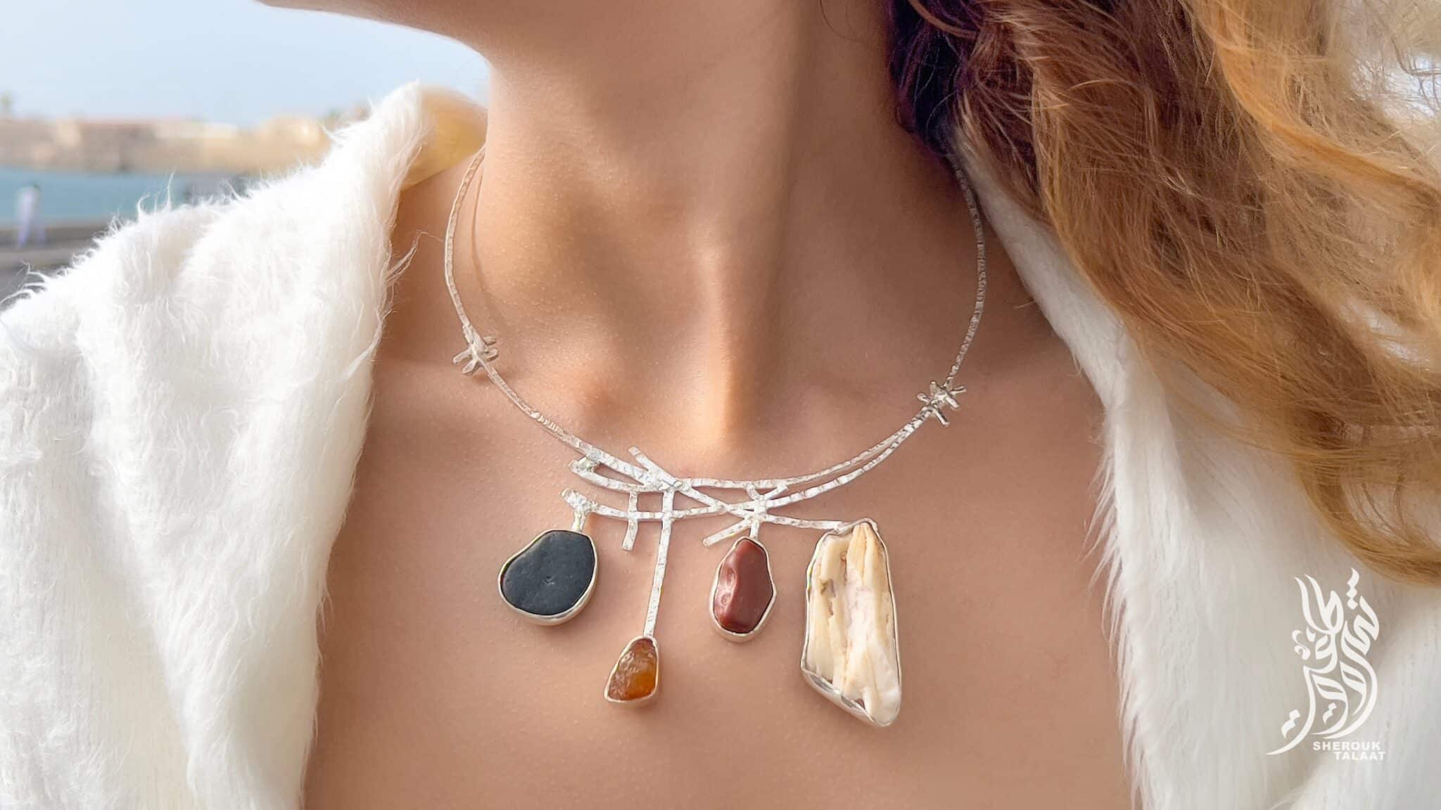 Handmade Sterling Silver Beach and Desert Stone, fossilised stone, Necklace ( code 463) 5 A5B03D1A 20B0 4316 9163 A1732E912210 scaled