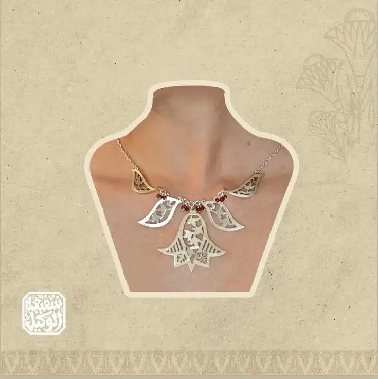 Lotus necklace with coral 1 Lotus necklace with coral