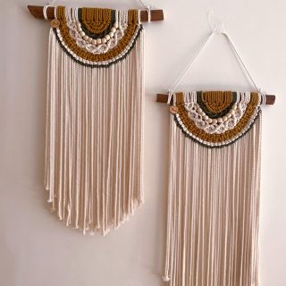 multi color semi circle macrame wall hanging with beads