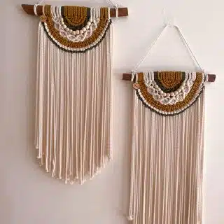 multi color semi circle macrame wall hanging with beads