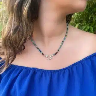 Blue beaded Necklace with silver lock