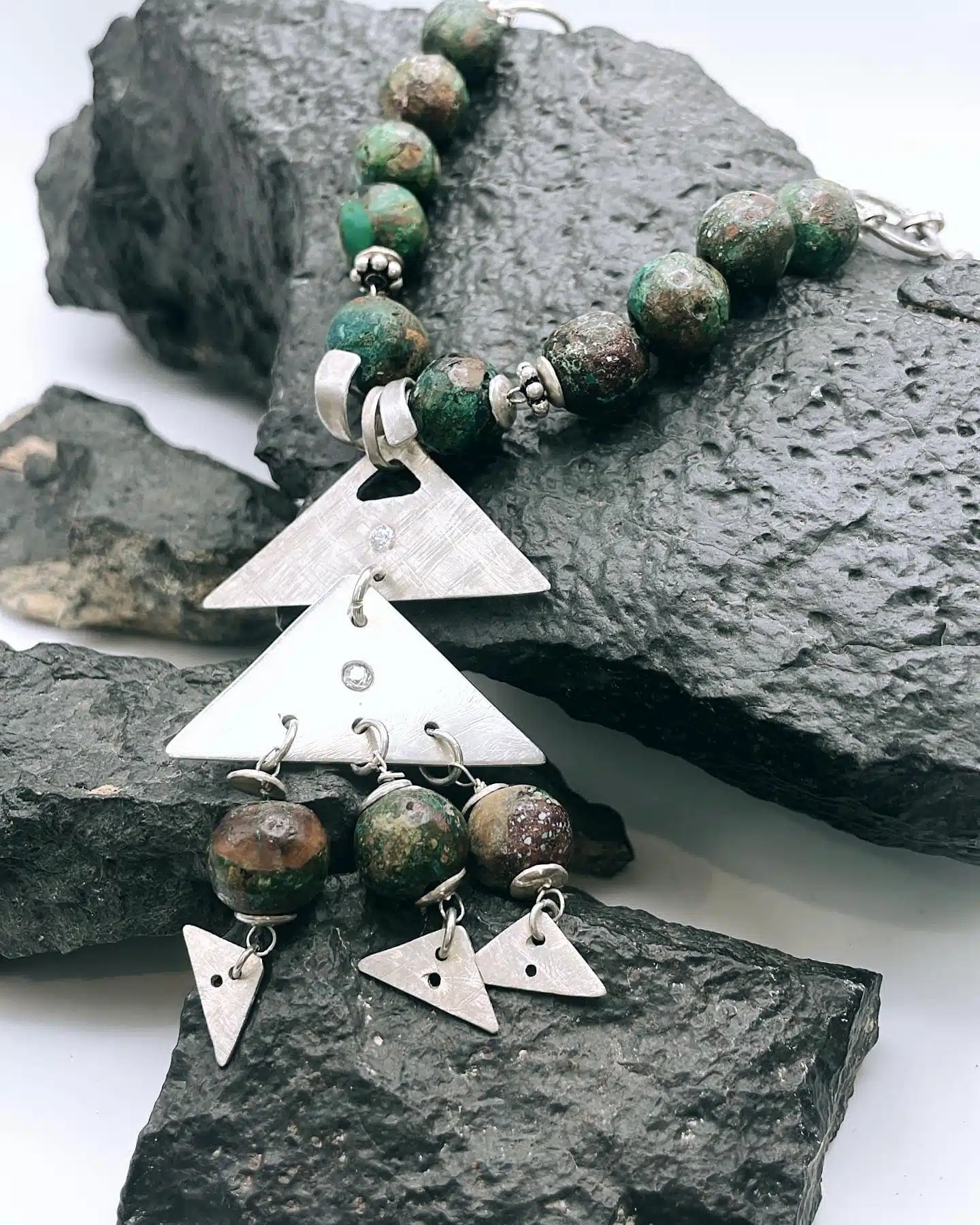 Silver necklace with abou_hamata turquoise beads 1 Silver necklace with abou_hamata turquoise beads