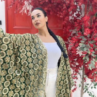 Golden embroidery green Kaftan