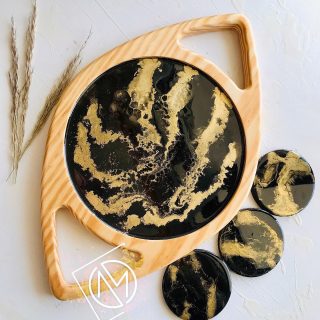 Golden black resin tray