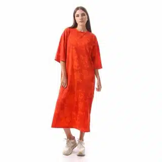 Tie-dye Orange Shirt dress short sleeves