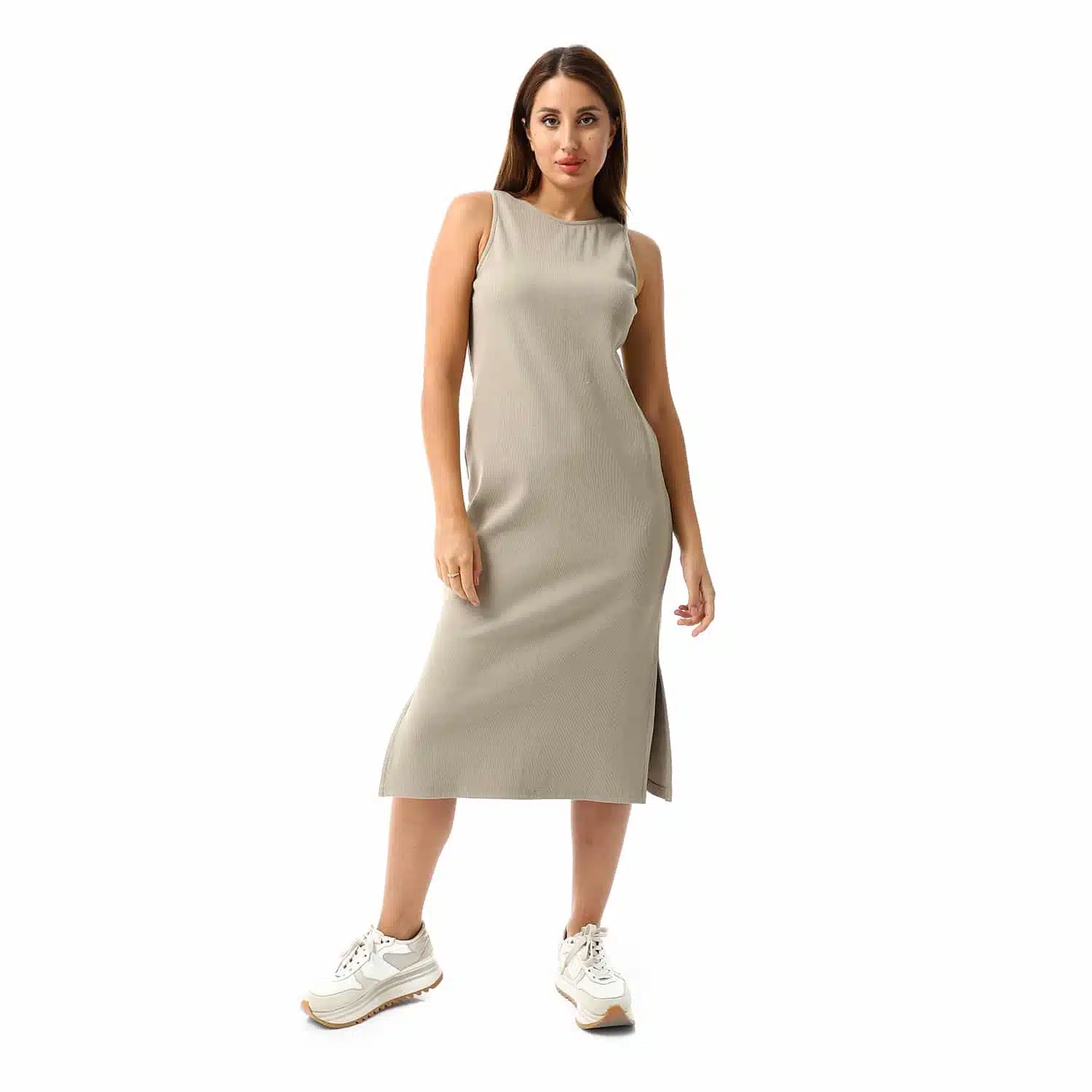 Beige sleeveless rib dress 1 Beige sleeveless rib dress