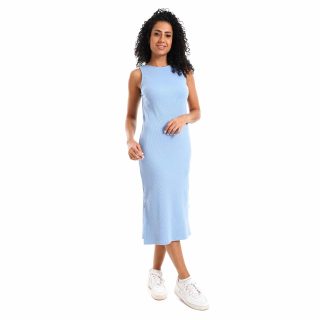 Sky blue sleeveless rib dress