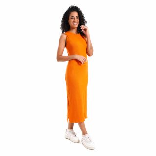 Orange sleeveless rib dress