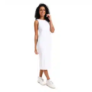White sleeveless rib dress