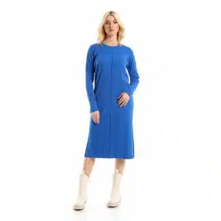Blue Melange ribbed dress