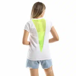 Neon Yellow Floral hives back mesh white shirt