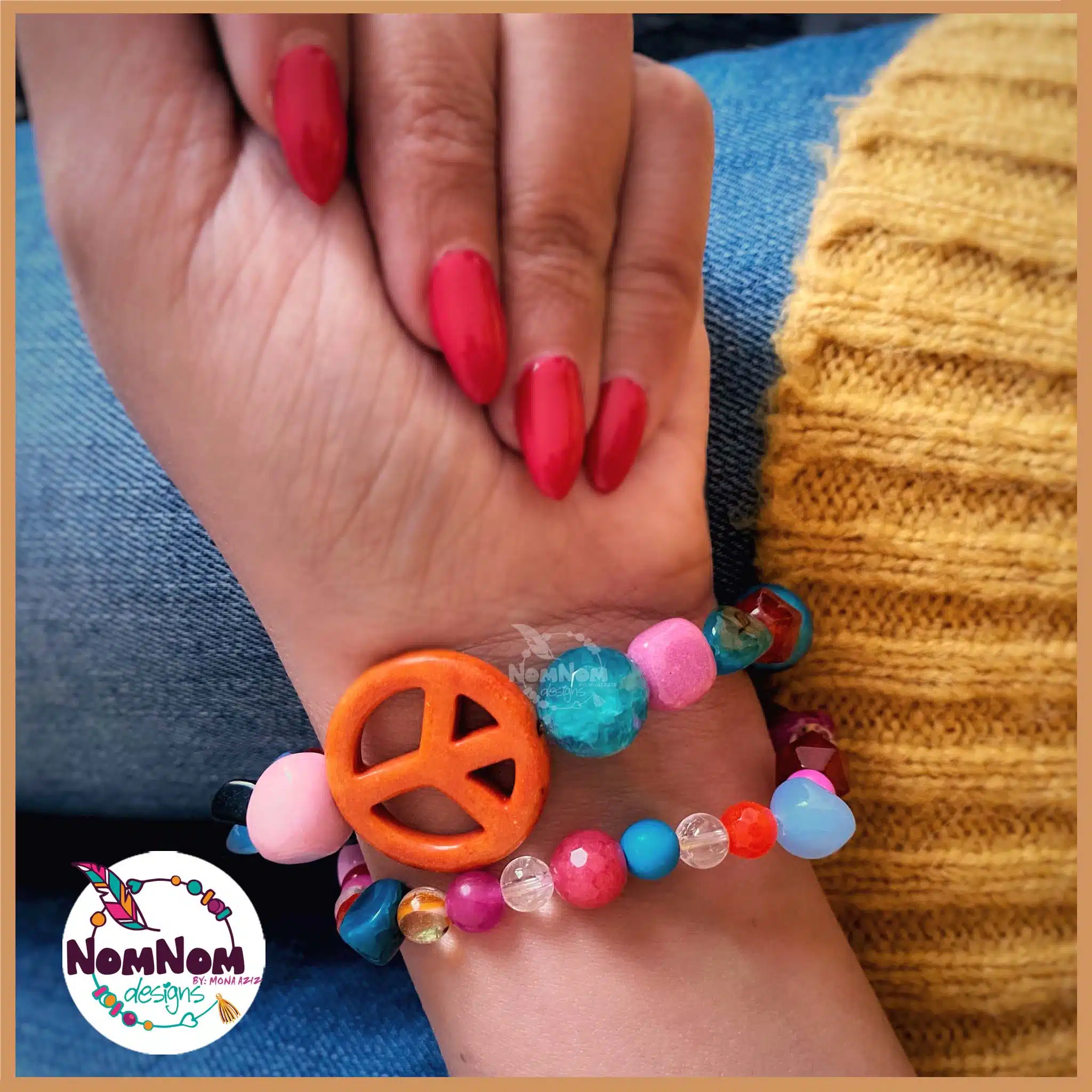 Handmade Natural candy stones with peace mark Bracelets set 1 Handmade Natural candy stones with peace mark Bracelets set