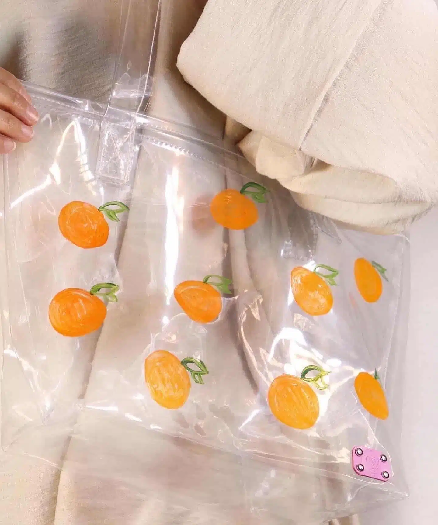 Hand painted orange Beach Bag 1 Hand painted orange Beach Bag