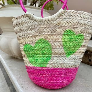 Green Hearts Straw Bag