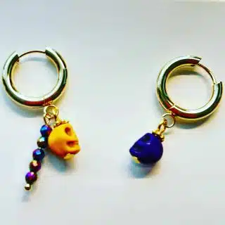 18k Gold plated round earrings with colored skulls and pearls