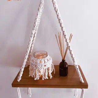 Macrame wall hanging shelf Hanging with 2 wood rings