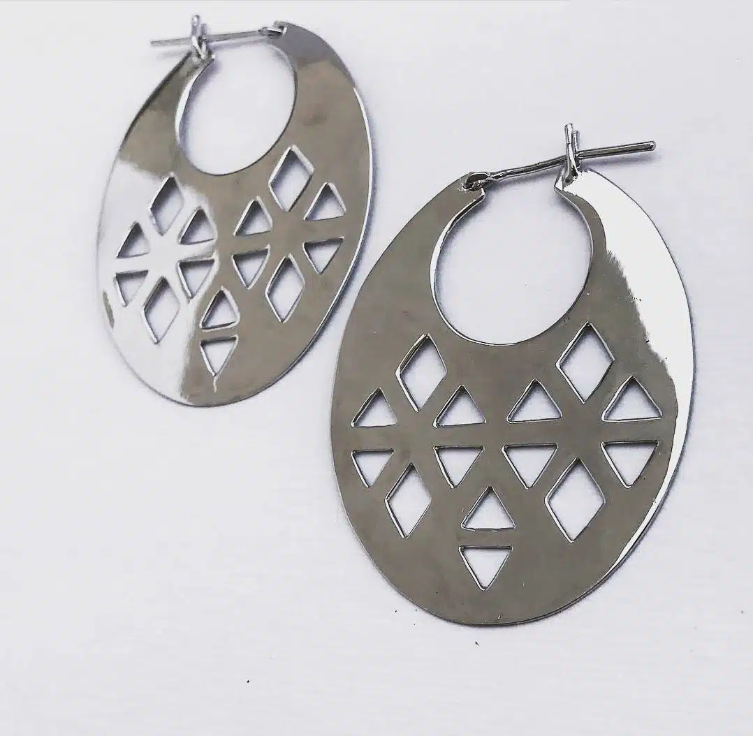 Falahy Collection , Big Oval Earring 3 Big Oval silver earring with pierced triangles SZE262.1
