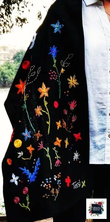 Floral Delight (Black) Linen Shawl 1 Floral Delight (Black) Linen Shawl