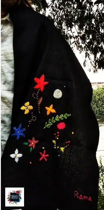 Floral Delight (Black) Linen Shawl 2 Blk2