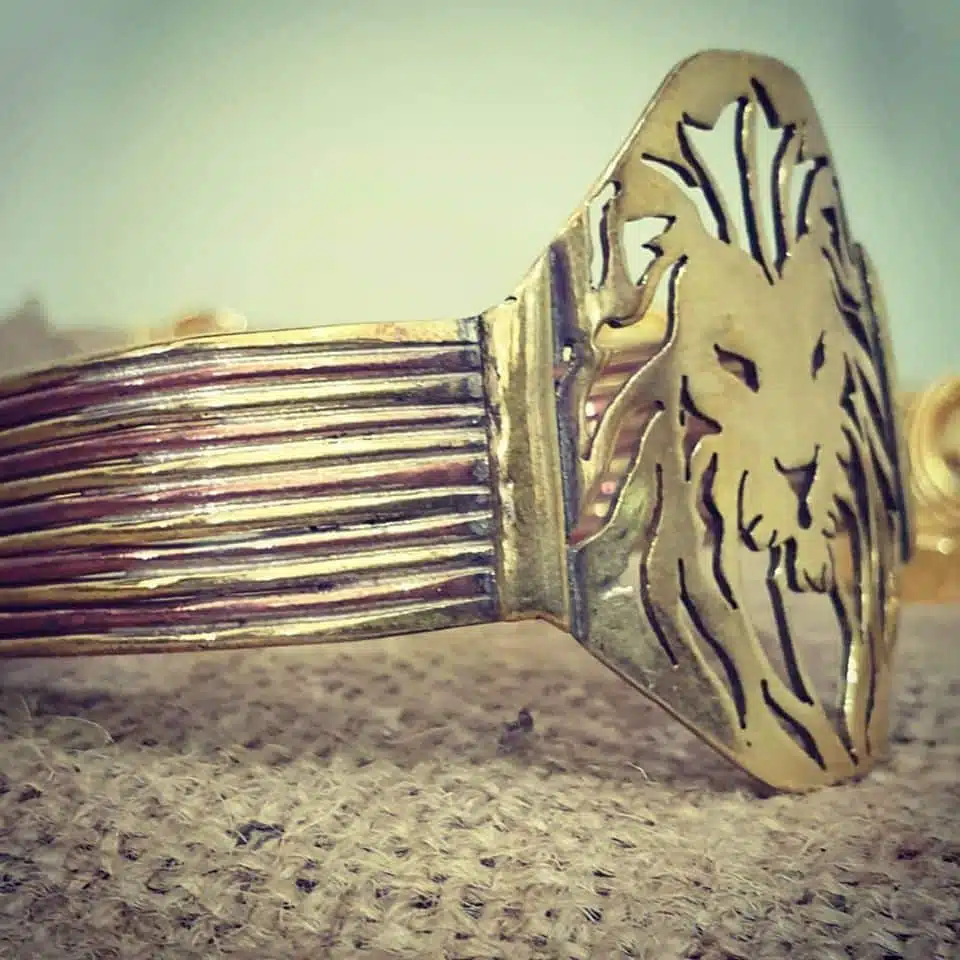Brass lion head cuff 3 Brass lion cuff 2