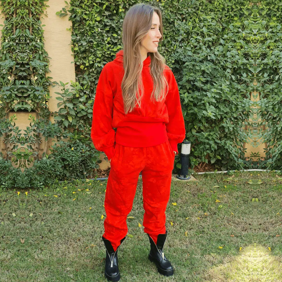 Orange Red Ribbed Waist tracksuit 3